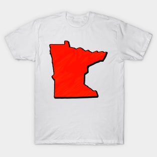 Bright Red Minnesota Outline T-Shirt